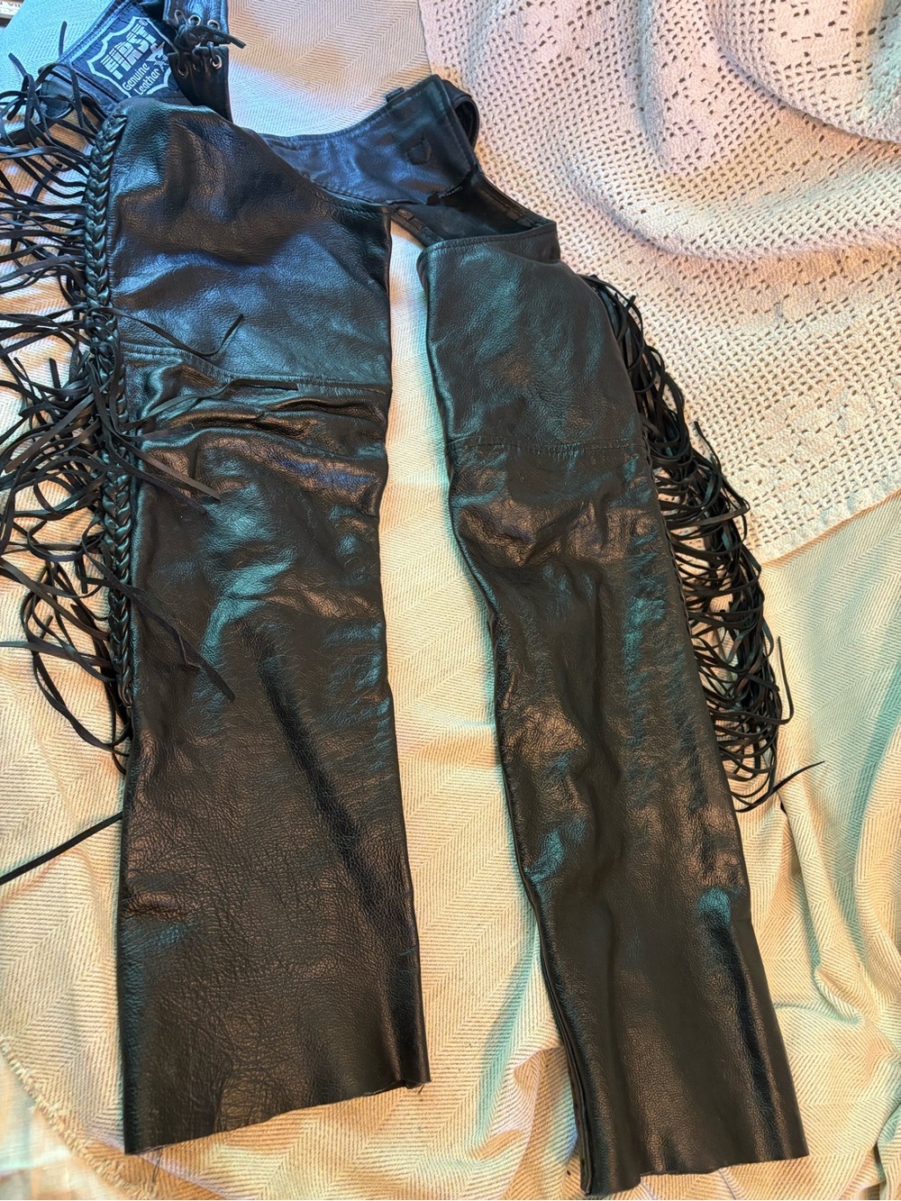 Black Leather Fringe Moto chaps - Women Jackets & Coats
